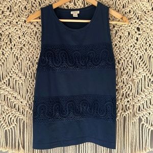 J Crew Navy Blue Embroidered Tank Top Shirt